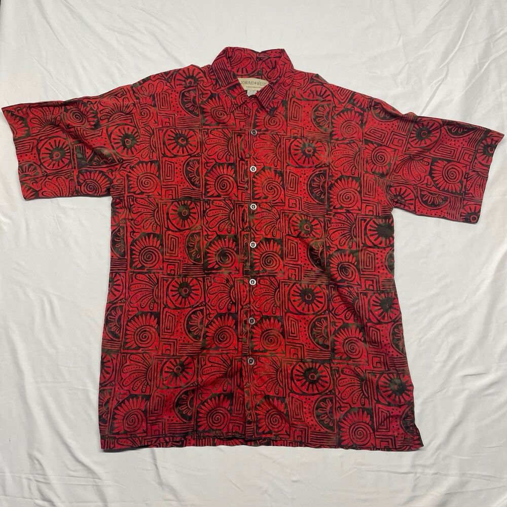 Johari West Men's XLT Collared Shirt Button Up Red Tribal Pattern Cotton